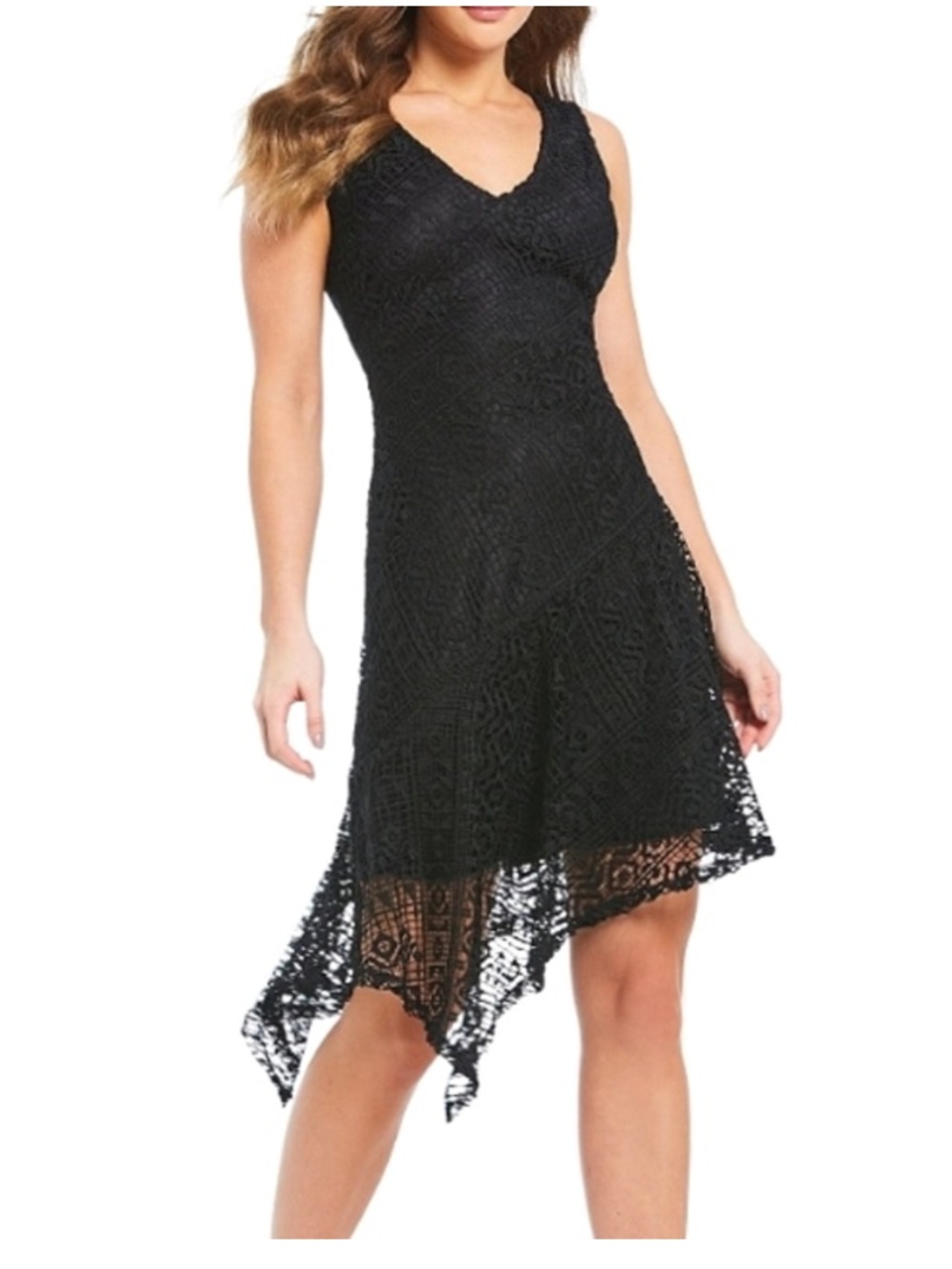Donna Karan Women’s Black Lace Asymmetrical Hem Midi Dress Size 10 NWT
